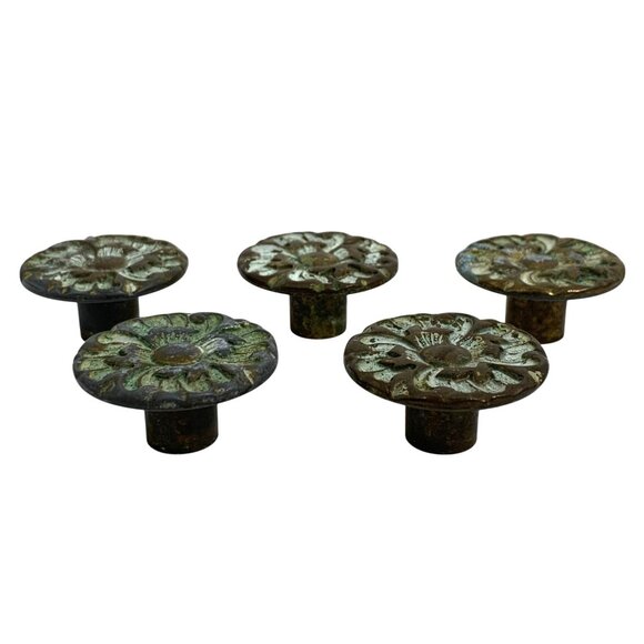 FIVE Brass Flower French Provincial JB Drawer Pull MCM Cabinet Knob Hardware - Picture 2 of 7